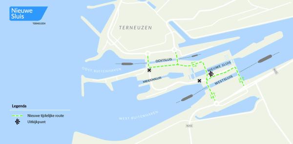 Nieuwe tijdelijke route over het sluizencomplex